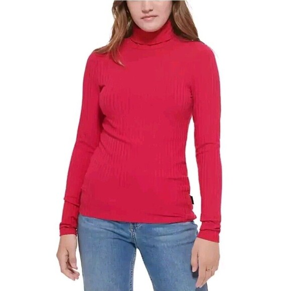 Calvin Klein Jeans Junior Womens Shirt Long Sleeve Turtleneck Pullover Pink XS - Picture 1 of 6